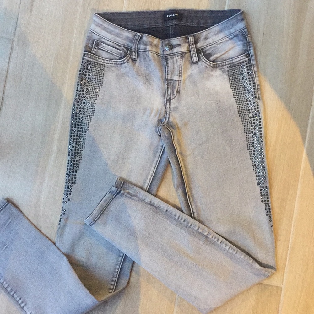 Bebe Grey Stonewashed Rhinestone Jeans
